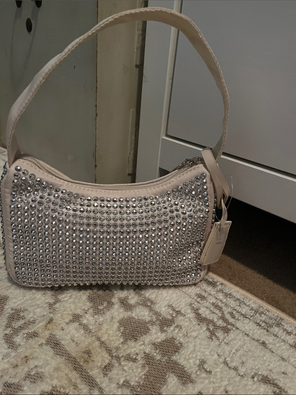 Studded Cream Shoulder Bag with Silver Accents